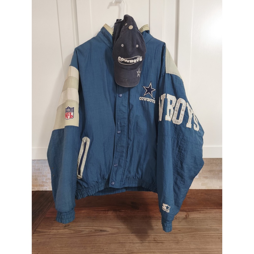 Vintage Starter Dallas Cowboys NFL Jacket Blue Cream Quilted XL 90s Sideline - Picture 16 of 16